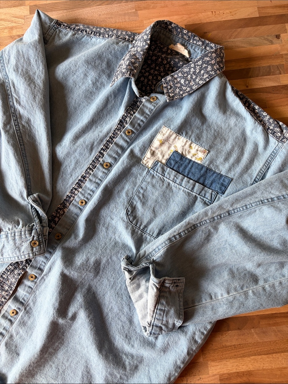 Women’s Easel Denim Shirt with Floral Trim